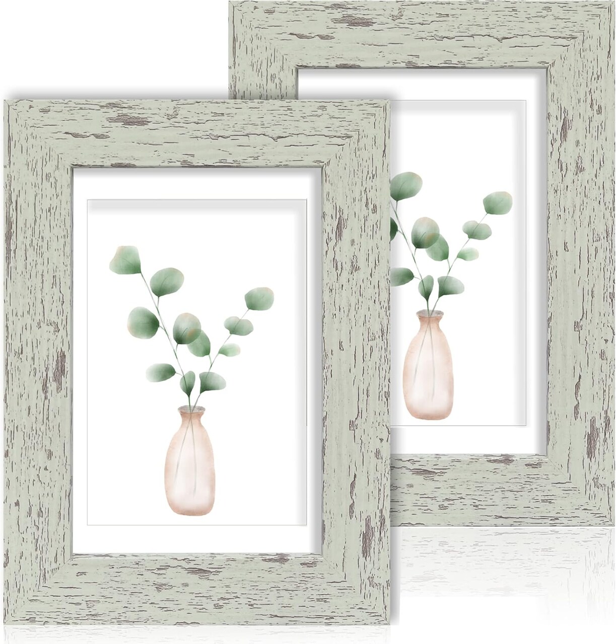 5x7 Picture Frame Set of 2, Made of Real Glass and Sage Green Wooden Frame(Sage Green)8.7"L x 6.7"W
